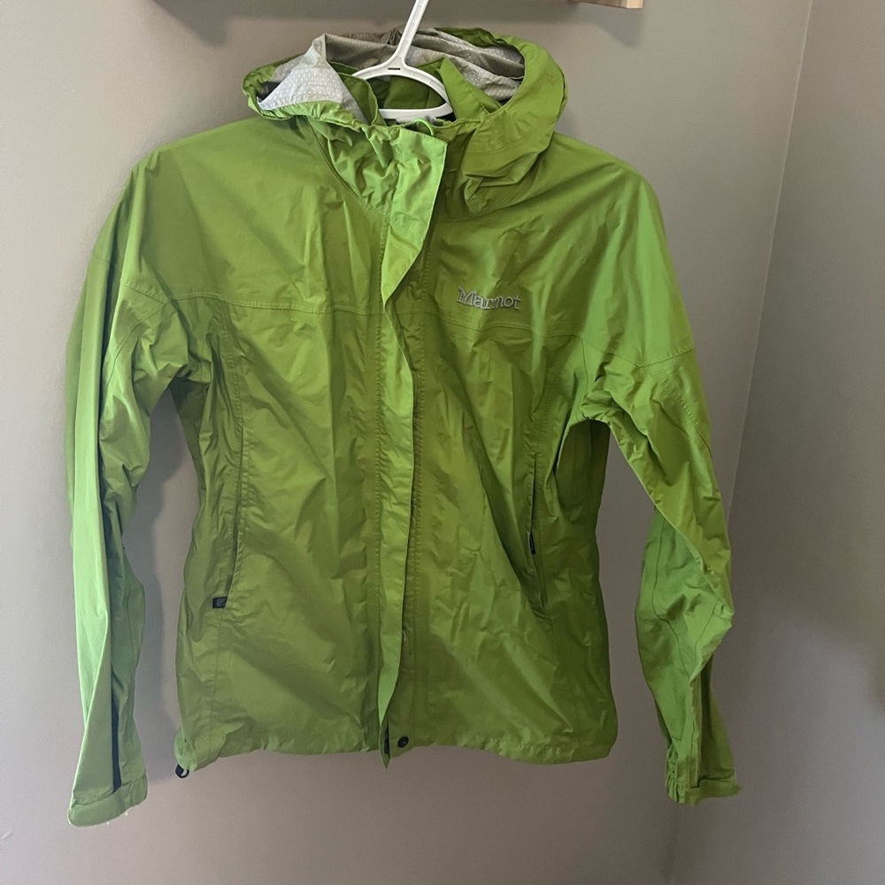 Marmot rain jacket. Size small. Gently used. Limegreen